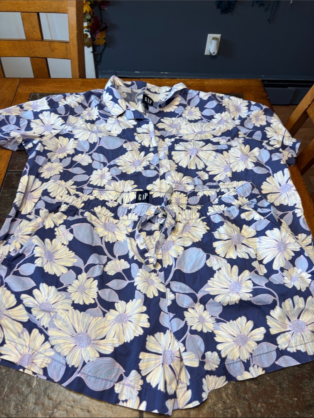 GAP Navy Floral Short Lounge Set with Cream & Light Purple Blooms